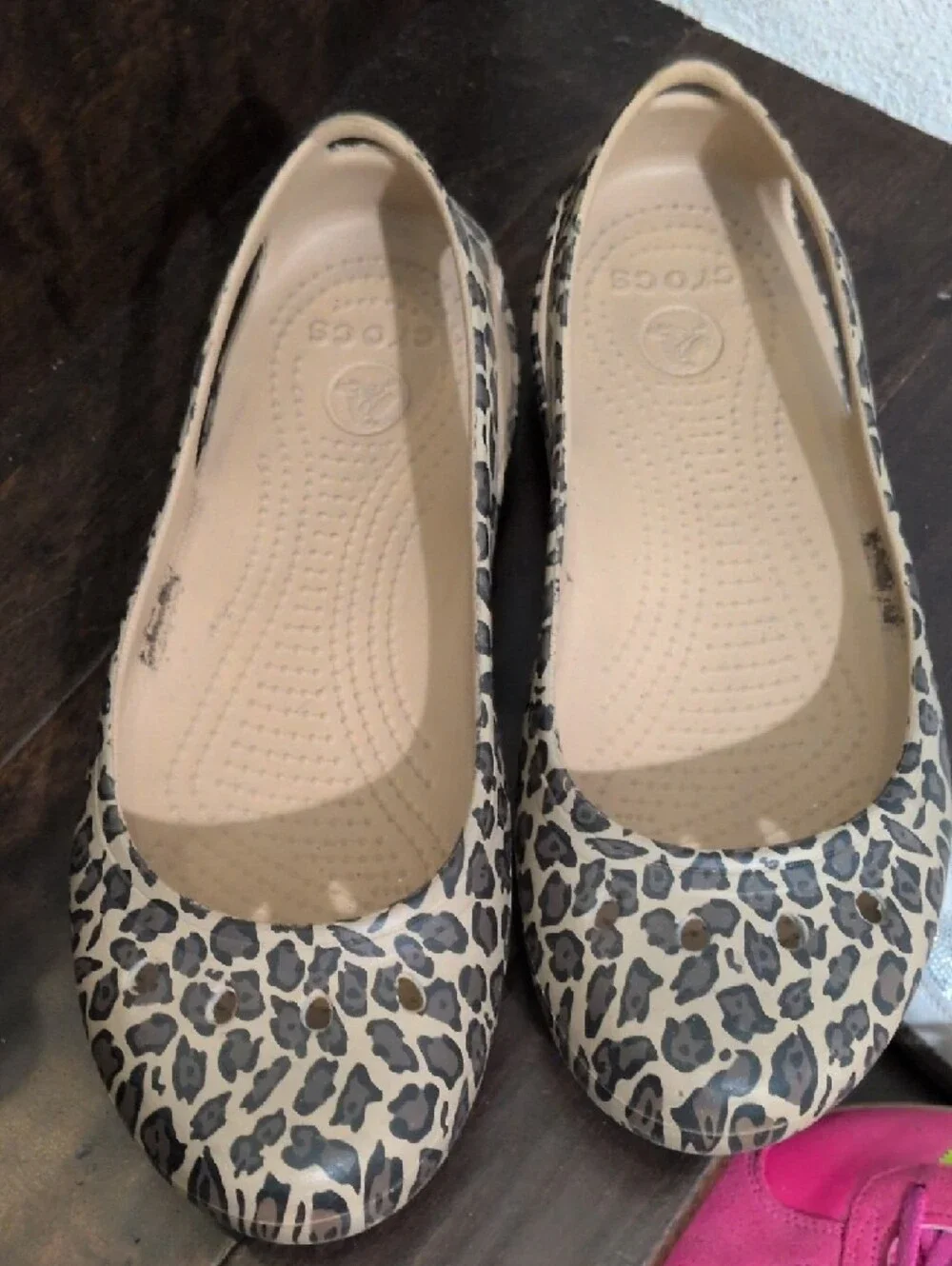 CROCS Leopard-Print Slip-On Flats in Beige and Black - Picture 4 of 4